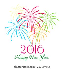 Happy new year fireworks 2016 holiday background design