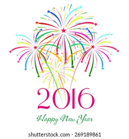 Happy new year fireworks 2016 holiday background design