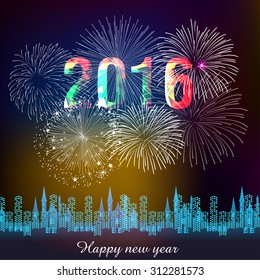 Happy new year fireworks 2016 holiday background design