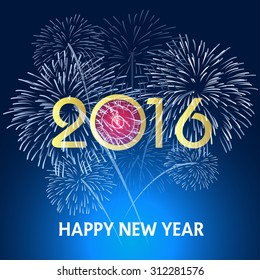 Happy new year fireworks 2016 holiday background design