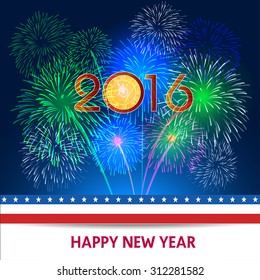 Happy new year fireworks 2016 holiday background design
