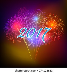 Happy new year fireworks 2017 holiday background design
