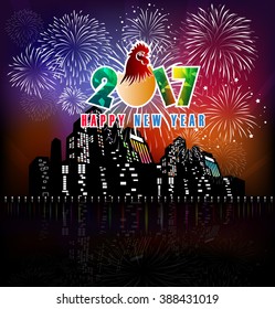 Happy new year fireworks 2017 holiday background design