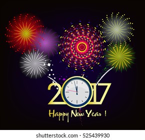Happy new year fireworks 2017 holiday background design