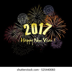 Happy new year fireworks 2017 holiday background design