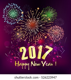 Happy new year fireworks 2017 holiday background design