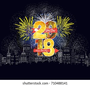 Happy new year fireworks 2018 holiday background design