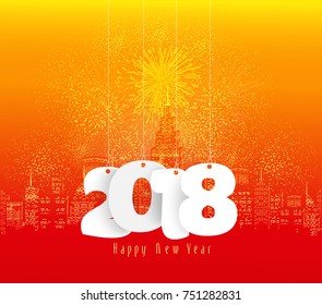 Happy new year fireworks 2018 holiday background gold ball design