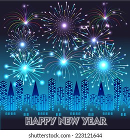 Happy New Year with fireworks background