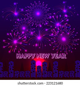 Happy New Year with fireworks background