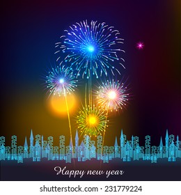 Happy New Year with fireworks background vector illustration