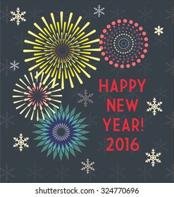 Happy New Year  with fireworks flat background