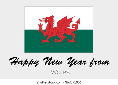 A Happy New Year Flag Illustration of the country of Wales