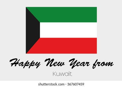 A Happy New Year Flag Illustration of the country of Kuwait