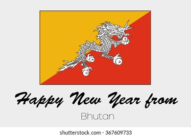 A Happy New Year Flag Illustration of the country of Bhutan