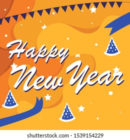 happy new year flat design poster cute and colorful vector