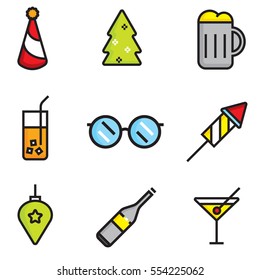 Happy New year flat icons set, line design illustration, EPS10