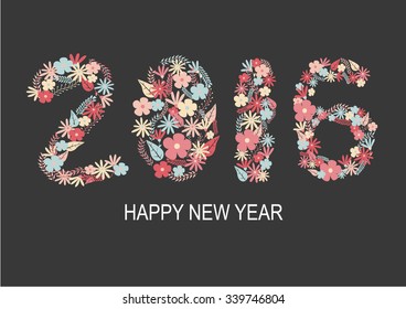 Happy new year with flower 2016