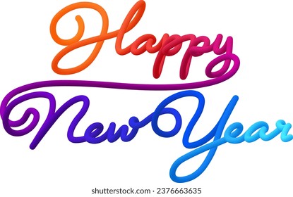 Happy new year fluid text with dynamic curved lines made of blended colorful circles. Vector illustration.