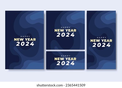 Happy New Year Flyer and Social Media Bundle Set with Abstract Background Geometric