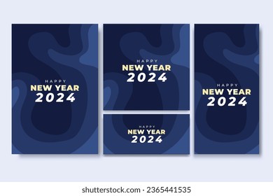 Happy New Year Flyer and Social Media Bundle Set with Abstract Background Geometric