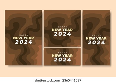 Happy New Year Flyer and Social Media Bundle Set with Abstract Background Geometric