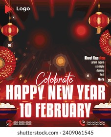 Happy new year flyer spring festival eve celebration with instagram and facebook story template | 10th february happy new year celebration instagram stories instagram and facebook story template