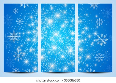 Happy New Year Flyers. Blue background with snowflakes. Modern design vector template.