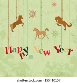 Happy New Year with flying horses