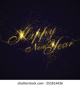 "Happy New Year" font design, shiny gold components.