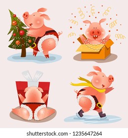 Happy New Year! funny pink pig. greeting card
