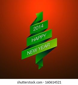 Happy New Year with fur-tree on red background, vector image. 