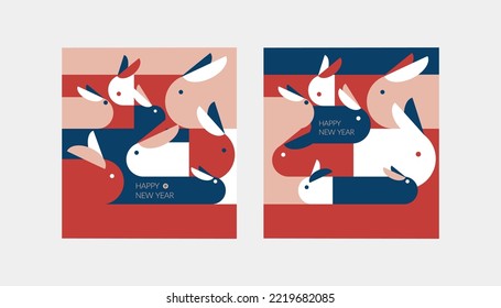 Happy New Year Geometric Rabbit Joy Background, Blessing Chinese New Year, 2023 Year of the Rabbit, Chinese Tradition, Translation: Rabbit