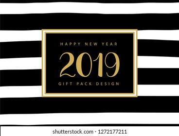 Happy new year gift box, banner, card, poster design. Green black premium design. 2019.