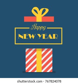 Happy new year with gift box. Vector Illustration