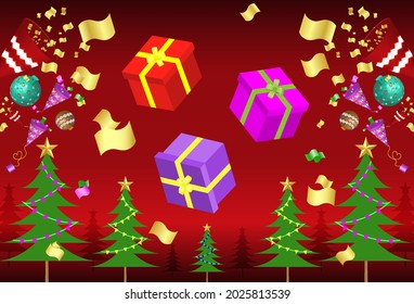 Happy new year gift design. Celebrate the holidays and decorate Christmas trees, glittering or gold cones.