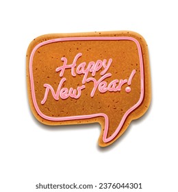 Happy New Year gingerbread cookies in speech bubble shape, isolated on white, vector illustration. 