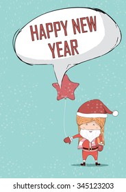 Happy new year girls santa cute Christmas character. Vector illustration, drawing by hand vector