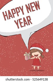 Happy new year girls santa cute Christmas character. Vector illustration, drawing by hand vector