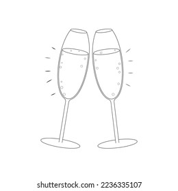 Happy New Year glasses of champagne doodle. Vector illustration eps 10 format