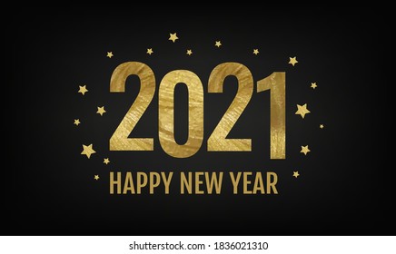 Happy New Year Glitter Card With Text Black Background With Gradient Mesh, Vector Illustration