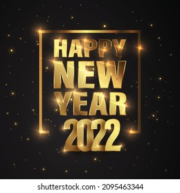 Happy New Year of glitter gold fireworks. Vector golden glittering text and 2022 numbers with sparkle shine for holiday greeting card	
