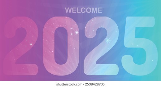 Happy new year with glowing text effect background. Welcome to 2025. Poster template for Night dance party. Modern cover of calendar. Vertical banner. EPS Vector