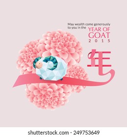 Happy New Year. Year of the goat in the Chinese zodiac. (Chinese Text Translation: Year of goat.) 