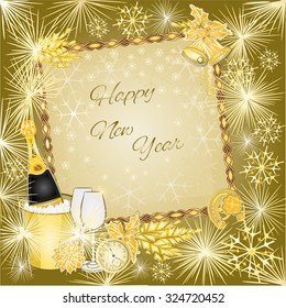 Happy New Year in gold background Vector illustration