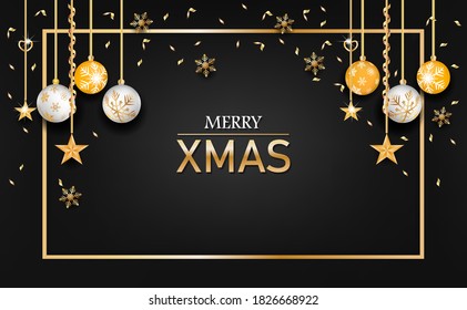 Happy new year gold and black collors place for text with christmas balls 2021 of vector illustration.