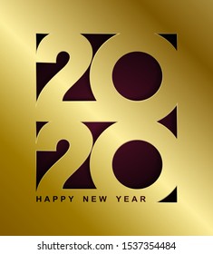 Happy New Year gold card. Minimalist 2020 calendar, invitation. Vector illustration. Isolated on red black background.