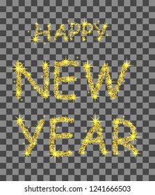 Happy new year. Gold glitter 2022. Golden background for flyer, poster, sign, banner, web, header. Abstract yellow symbol text, type, quote. Light blur backdrop. Christmas sparkle party logo vector