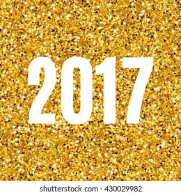 Happy new year. Gold glitter background for flyer, poster. Sign symbol. Banner, web, header. Abstract golden sparkles background for text. Type quote. Light blur dust. 2017