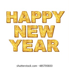 Happy New Year gold glitter texture font. Vector illustration.